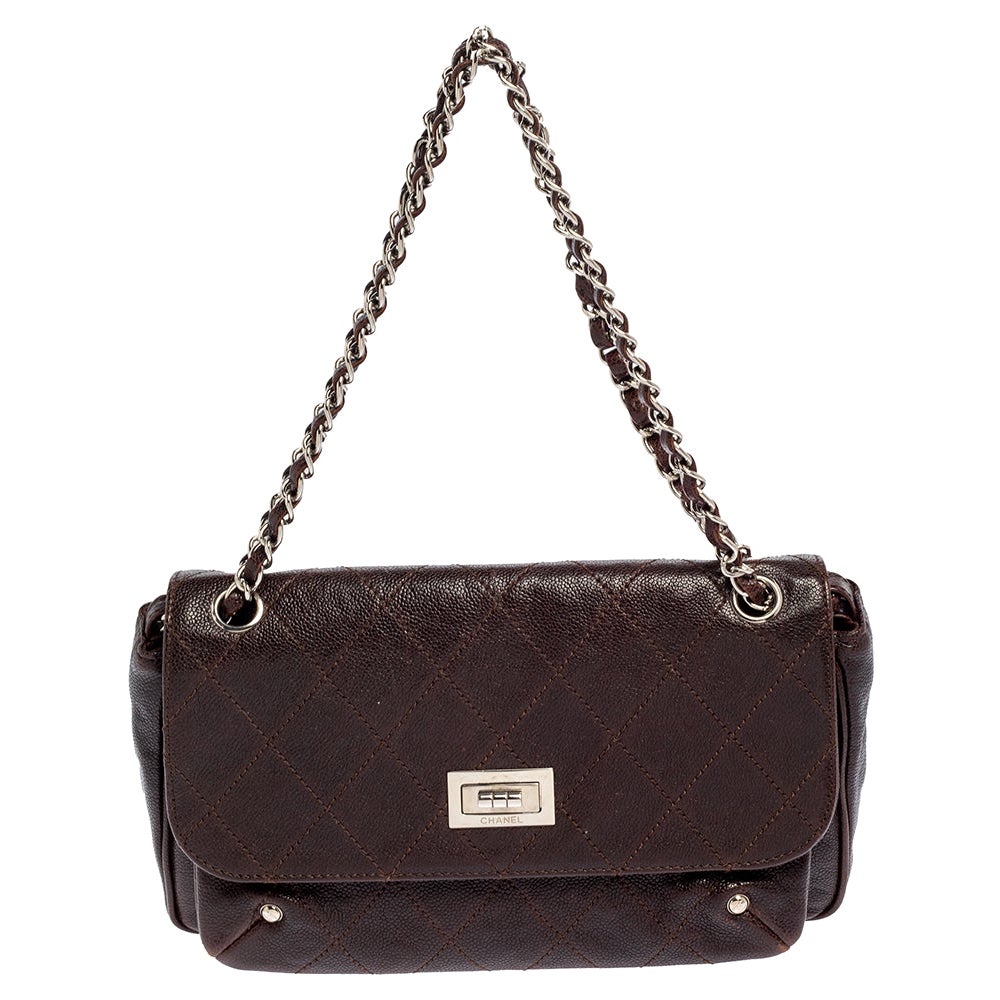 Chanel Brown Quilted Caviar Leather Reissue Flap Shoulder Bag