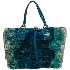 Valentino Blue Organza and Patent Leather Rosier Tote