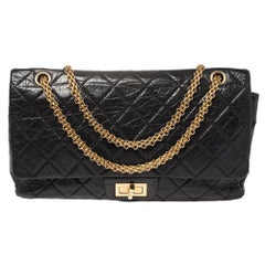 Chanel Black Quilted Crinkled Leather 227 Classic Reissue 2.55 Flap Bag