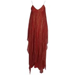 Paprika red with gold thread chiffon & jersey maxi dress 1970s 5
