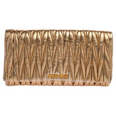 Miu Miu Gold Matelassé Leather Flap Clutch