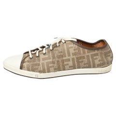 Fendi Zucca Beige/White Leather Lace Up Sneaker Size 44