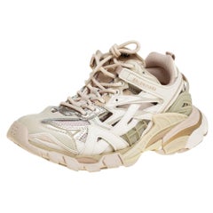 Balenciaga White/Beige Leather And Mesh Track 2 Chunky Sneakers Size 40