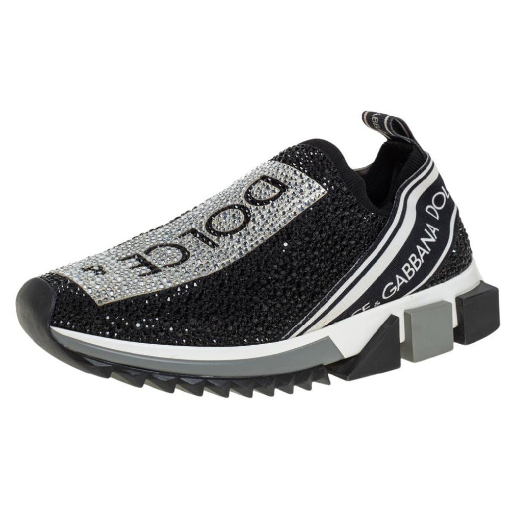 Dolce & Gabbana Black/Silver Fabric Sorrento Sneakers Size 37