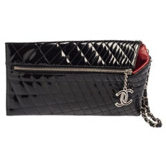 Chanel Black Quilted Patent Leather Gala Zip Clutch