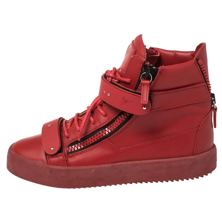 Giuseppe Zanotti Red Leather Coby High Top Sneakers Size 39 at 1stDibs