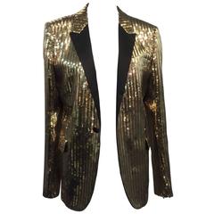 Saint Laurent Men's Gold Sequin Tuxedo Jacket w/ Satin Lapels 1