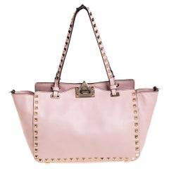 Valentino Pink Leather Small Rockstud Trapeze Tote