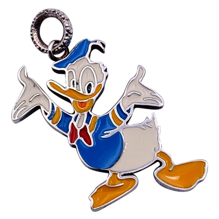 Gucci x Disney Sterling Silver Enamel Happy Donald Duck Pendant at 1stDibs