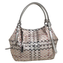 Used Burberry Silver/Beige Woven Coated Canvas and Leather Large Canterbury Tote