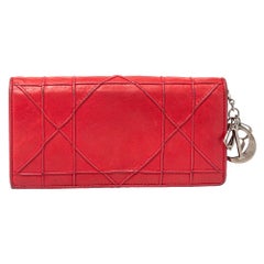 Dior Coral Red Leather Flap Wallet
