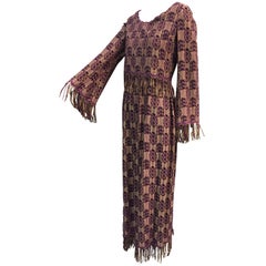 Late1960s Christian Dior Ethnic-Inspired Brocade and Fringe Maxi Dress