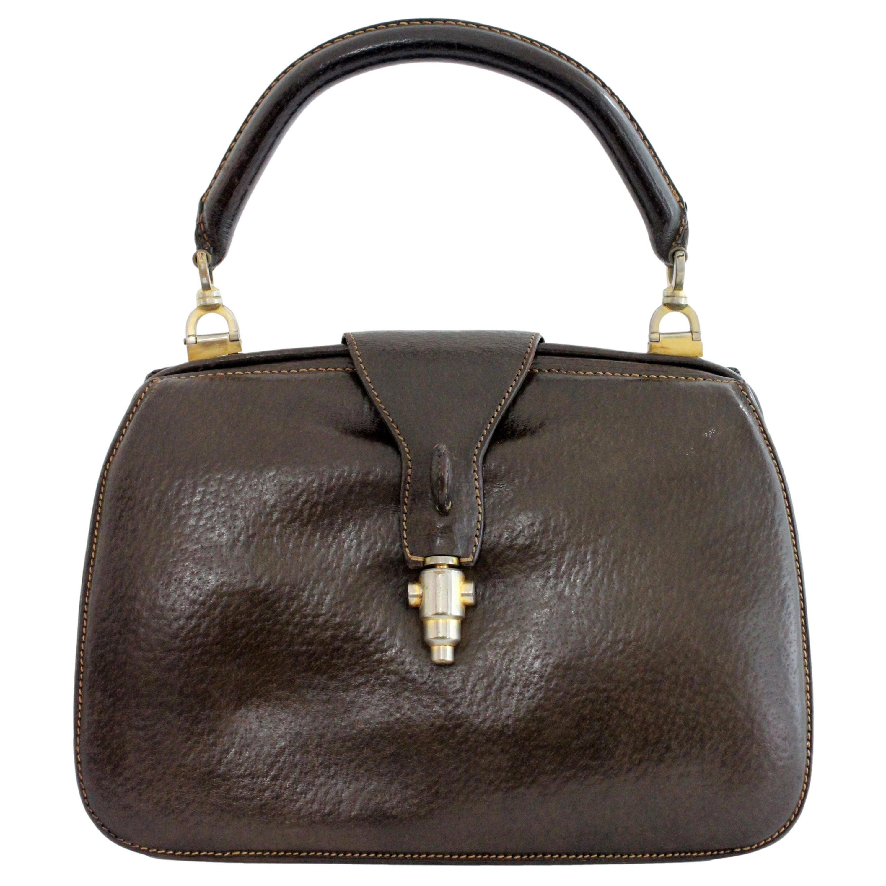 Gucci Brown Leather Rigid Bag Jackie Vintage 1950's
