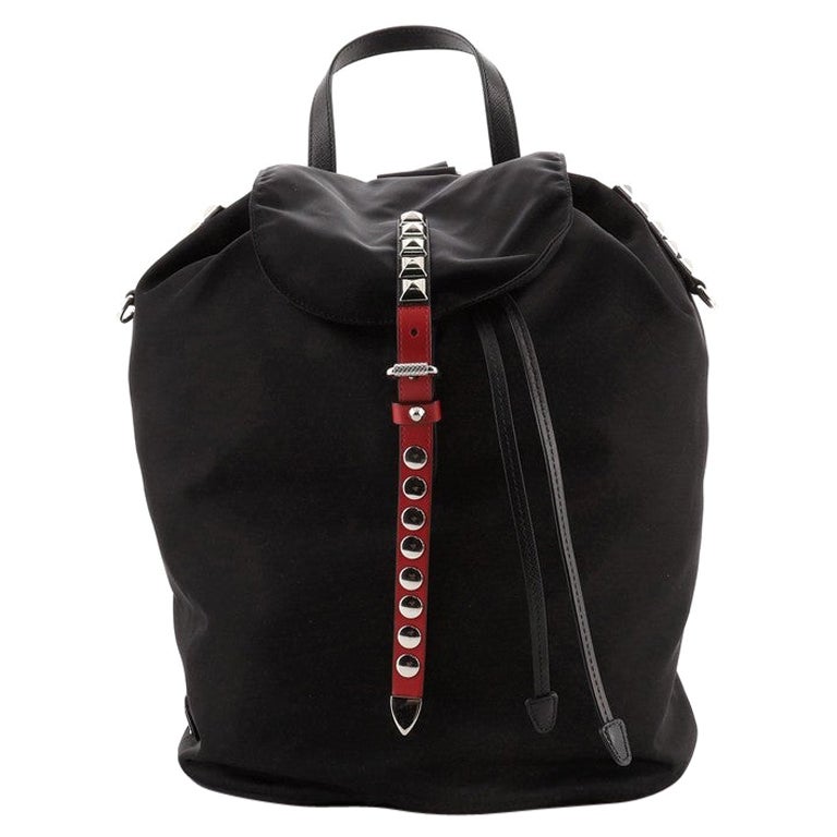 Prada Drawstring Backpack Prada New Vela Drawstring Backpack Tessuto with Studded Detail at 1stDibs