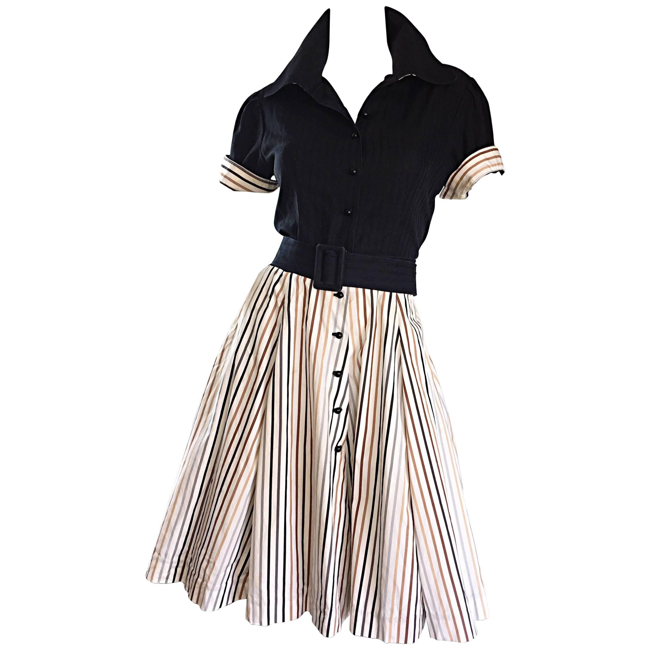 Al's Attire 1990s does 1950s Vintage Black Rockabilly Pinstripe Shirt Dress