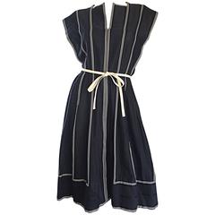 Vintage Pauline Trigere Black and White Avant Garde Striped Dress w/ Belt