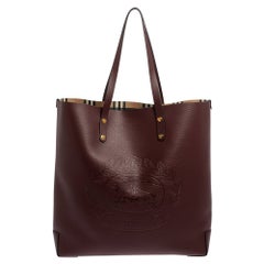 Burberry Burgundy Leather Large Crest Shopper Tote