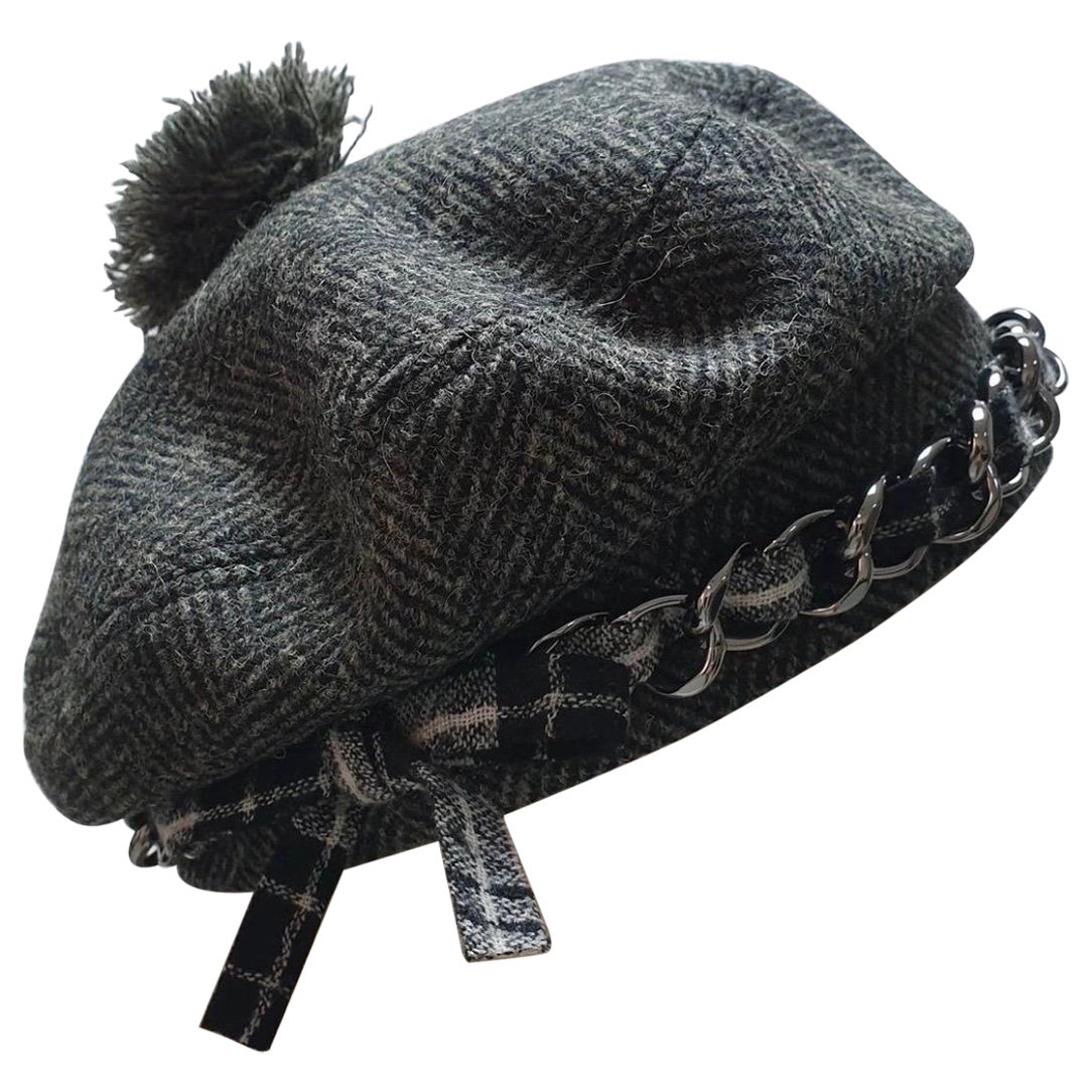 Chanel Pompon Tweed Chain Beret For Sale at 1stDibs  chanel beret, chanel  tweed beret, chanel beret for sale
