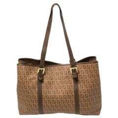 Fendi Brown Zuccachino Coated Canvas and Leather Trim Shopper Tote