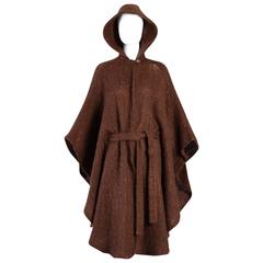 Vintage 1970s Irish Donegal Wool Hooded Cape Coat