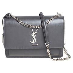 Saint Laurent Grey Leather Medium Sunset Shoulder Bag
