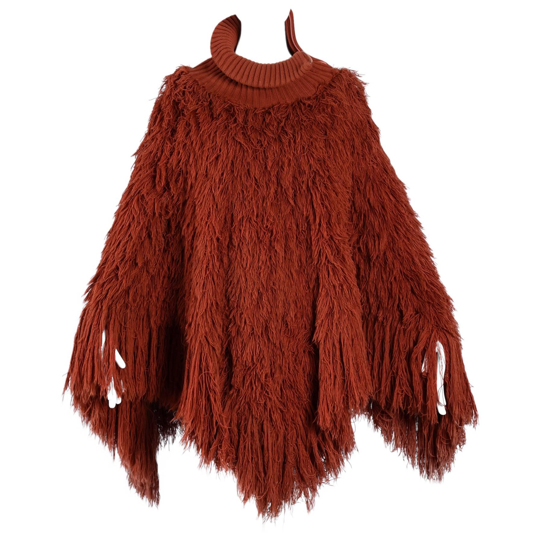 Amazing 1970s Shaggy Fringed String Poncho Cape For Sale
