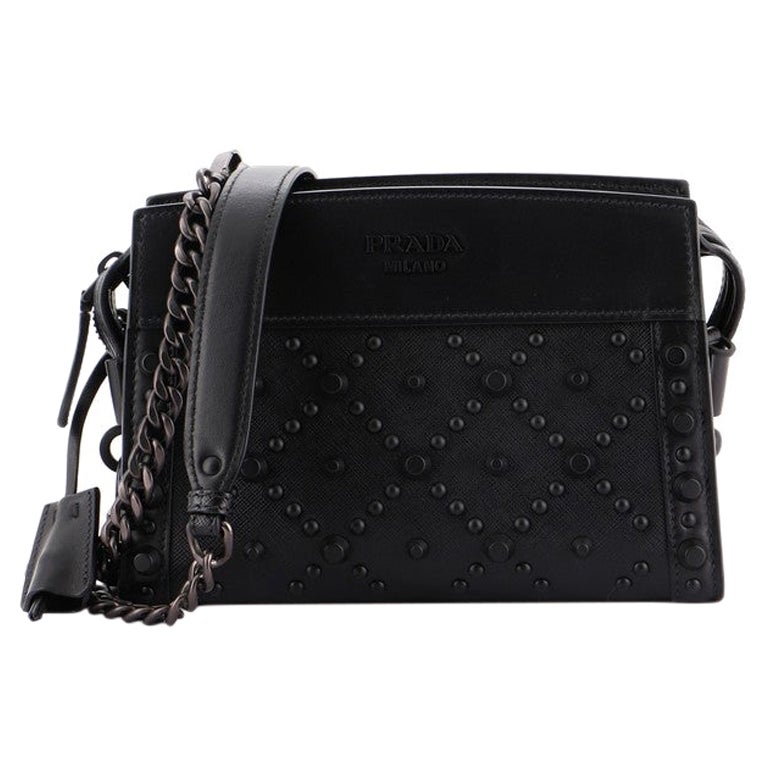 Prada Monochrome Crossbody Bag Studded Saffiano Leather Small at