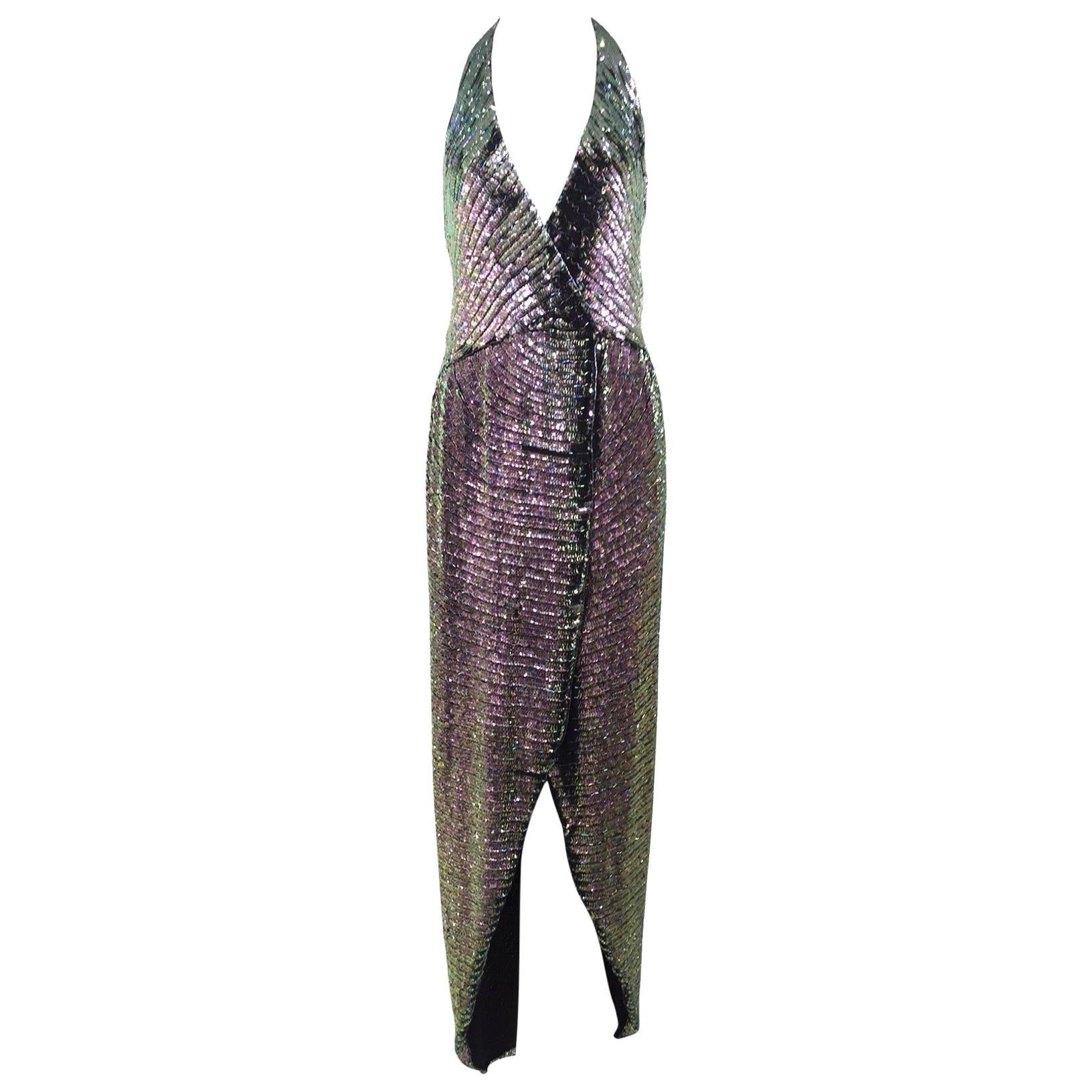 1970s iridescent  Sequin Halter dress