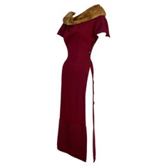 F/W 1999 Christian Dior John Galliano Red Mink Fur High Slit Maxi Dress
