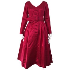 1950s GALANOS Magenta Red Silk Cocktail Dress