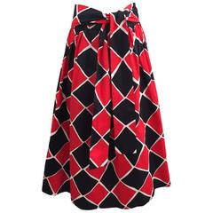 80s  Yves Saint Laurent red and black harlequin cotton skirt