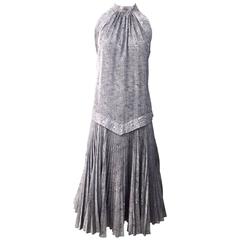 Vintage Ted Lapidus grey silk plissè halter dress 2
