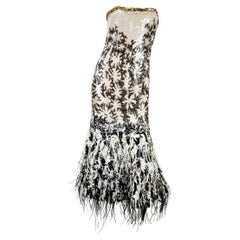 New $10950.00 Oscar De La Renta S/S 2008 Runway Sequin Feather Corset Dress US 6