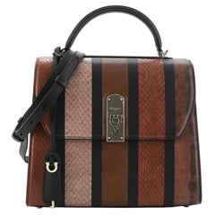 Salvatore Ferragamo Boxyz Top Handle Bag Striped Snakeskin and Leather Large