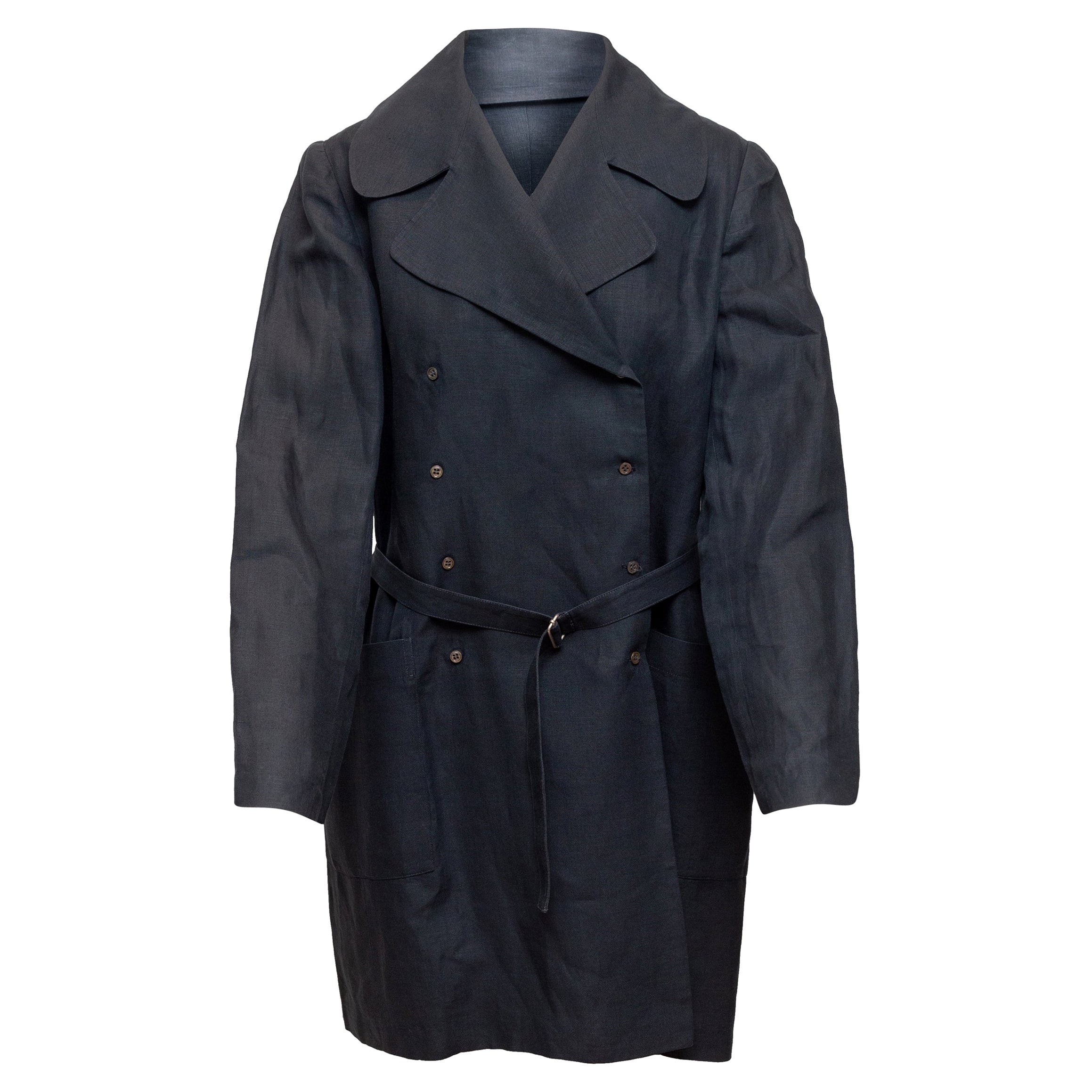Morgane Le Fay Navy Linen Double-Breasted Coat
