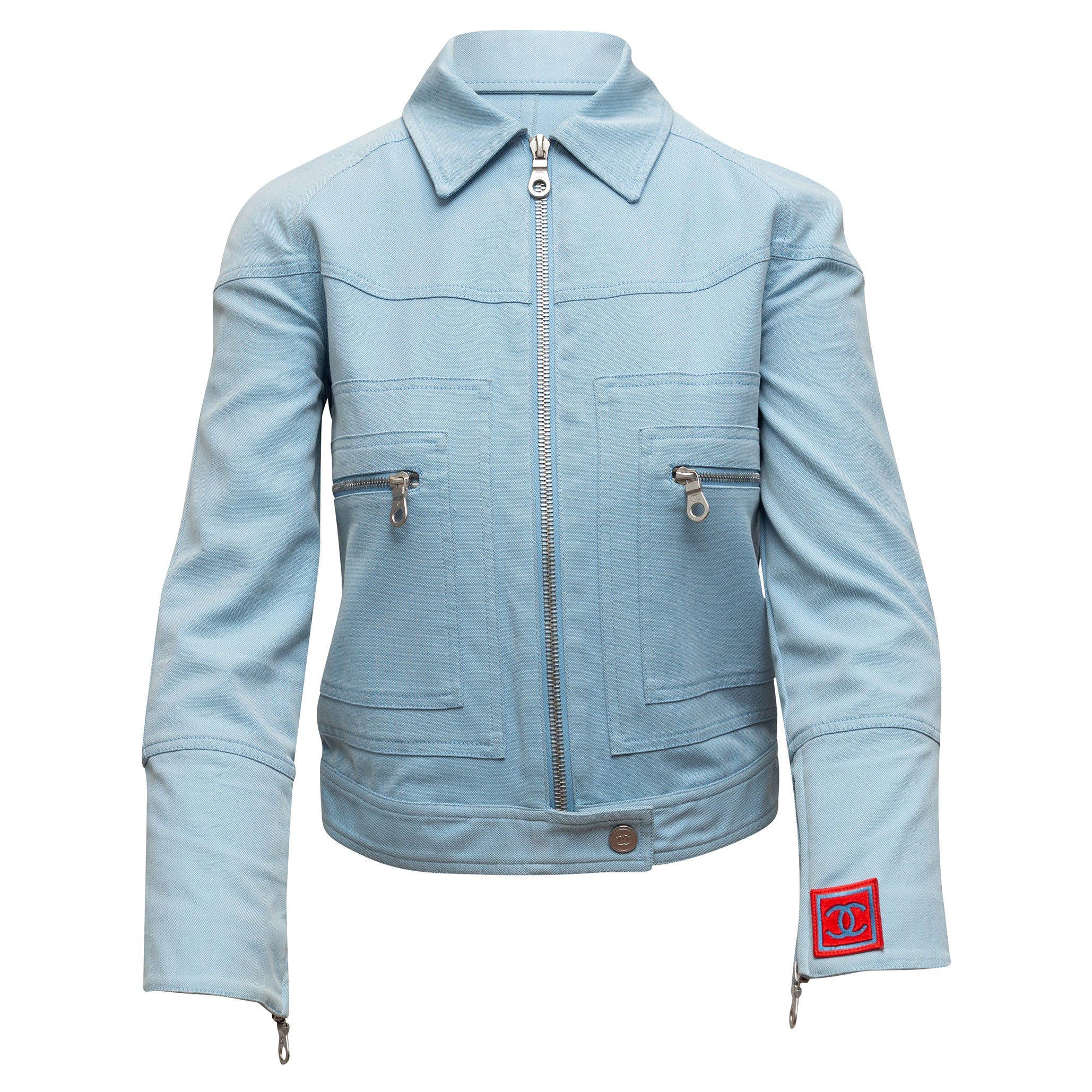 Chanel Baby Blue Identification Cotton Biker Jacket