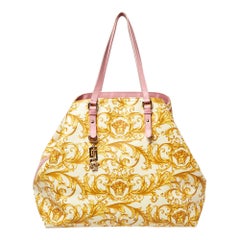 Versace Beige/Yellow Coated Canvas Borocco Print Tote