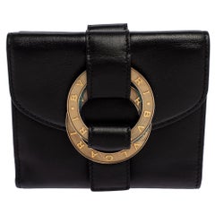 Bvlgari Black Leather Double Ring Compact Wallet