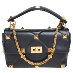 Valentino Black Leather Large Roman Stud The Shoulder Bag