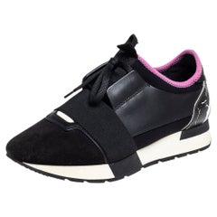 Balenciaga Black/Pink Leather and Suede Race Runner Sneakers Size 38