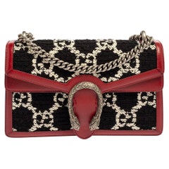 Gucci Black/Red Tweed and Leather Small Dionysus Shoulder Bag