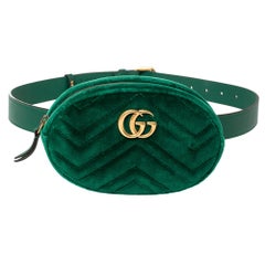 Gucci Green Matelassé Velvet GG Marmont Belt Bag