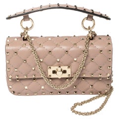 Valentino Beige Quilted Leather Small Rockstud Spike Chain Shoulder Bag