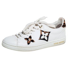 Louis Vuitton White Brown/Beige Calf Hair Frontrow Low Top Sneakers Size 36