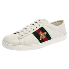Gucci White Leather Ace Bee Embroidered Web Low Top Sneakers Size 40