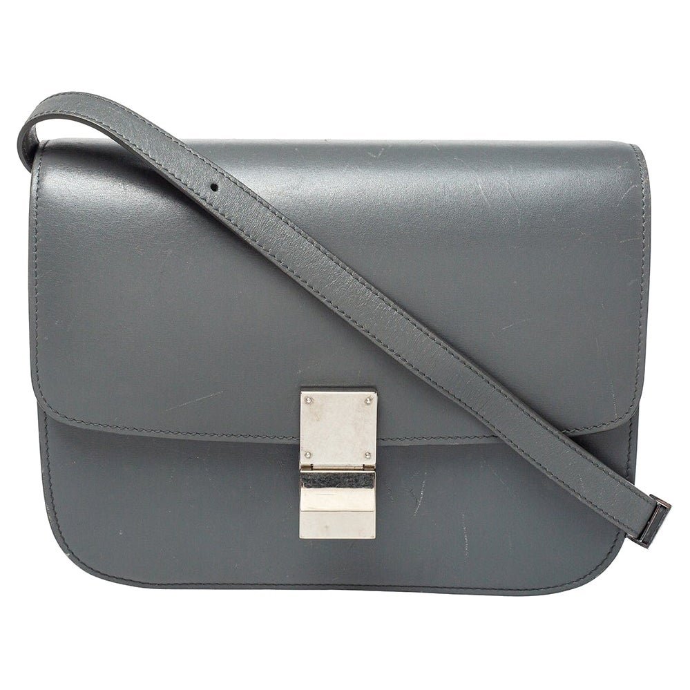 Celine Grey Leather Medium Classic Box Shoulder Bag
