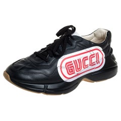 Used Gucci Black Leather Rhyton Sneakers Size 42.5