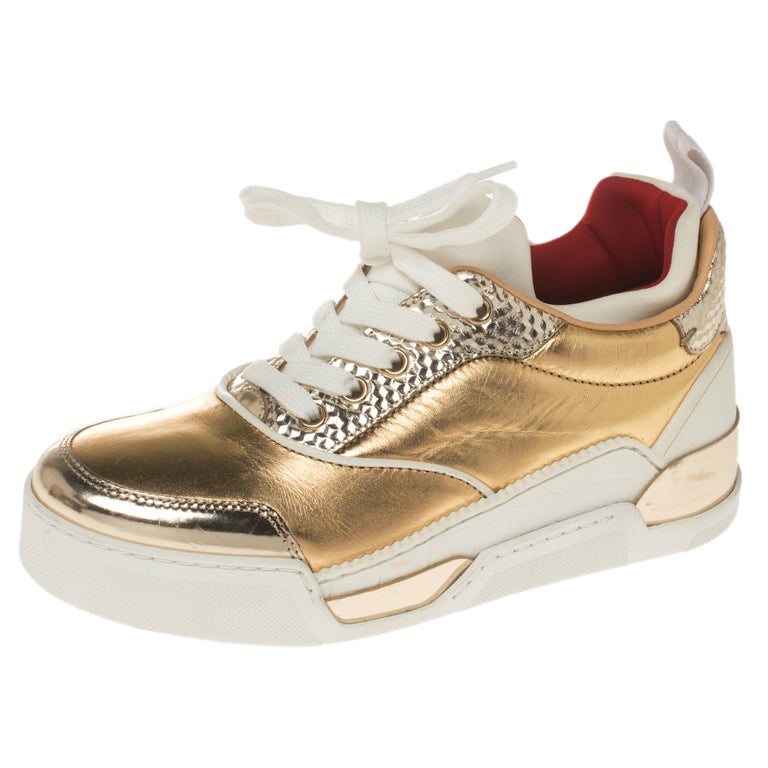 Christian Louboutin Gold Leather Aurelian Donna Sneakers Size 36 at 1stDibs