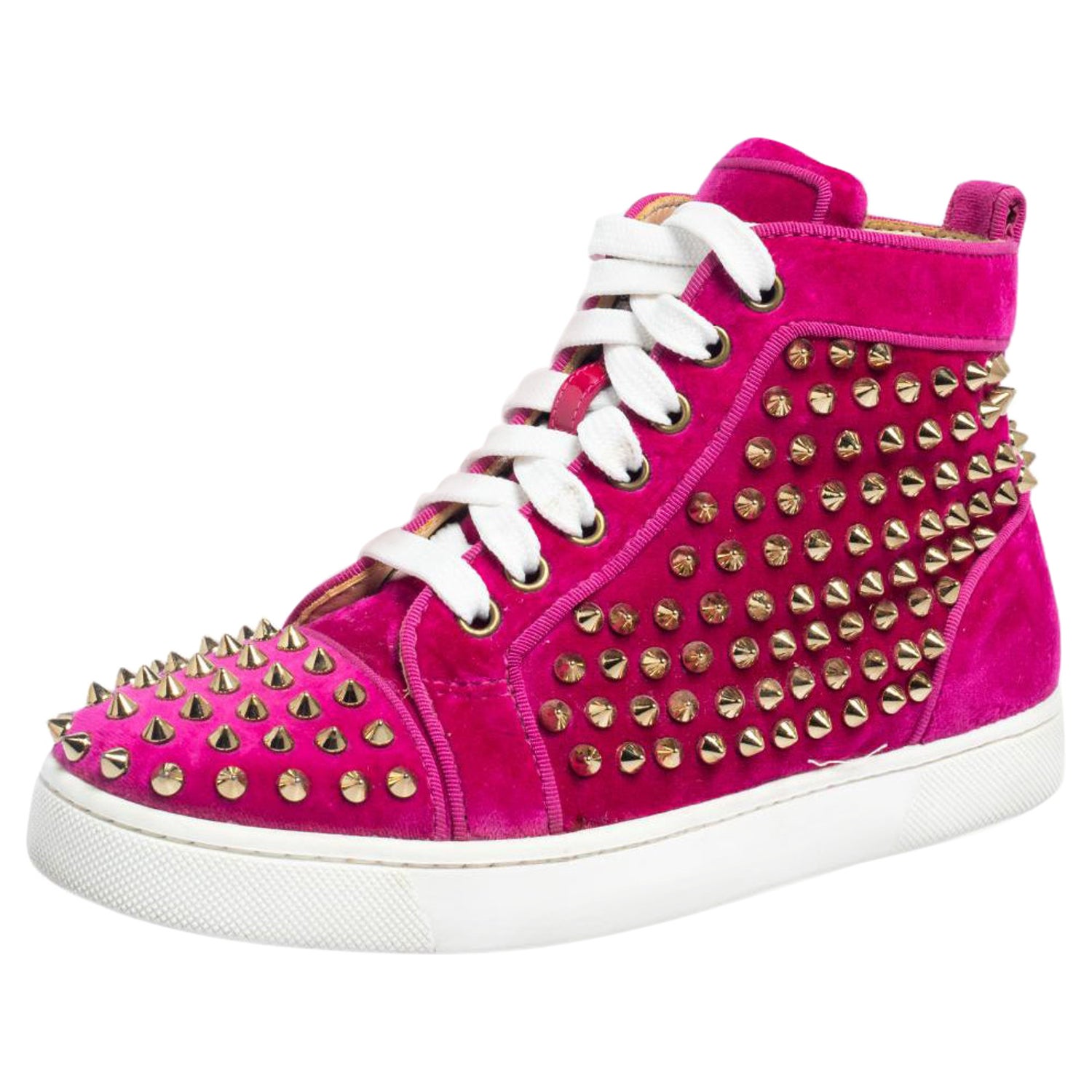 Christian Louboutin Pink Velvet Spike Louis Orlato Mid Top Sneakers Size 36  at 1stDibs