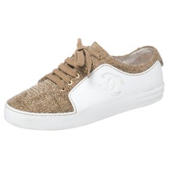 Chanel White/Gold Rubber And Tweed Fantasy Sneakers Size 37